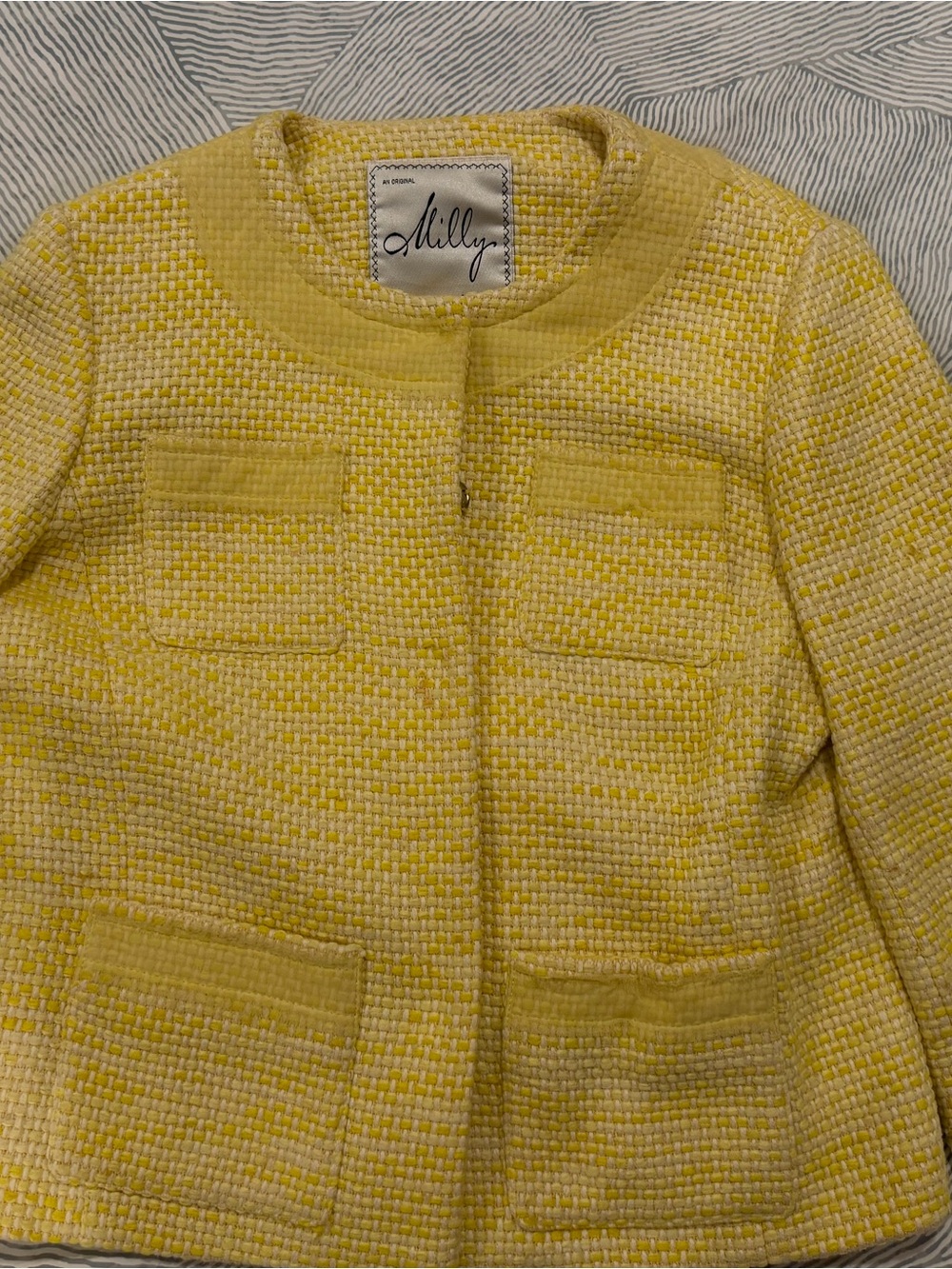 Milly Yellow Tweed Collarless Blazer - size 6